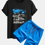 Palm Tree Silhouette Print Cotton T-Shirt & Swim Shorts