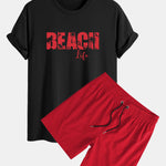Regular Fit Beach Life Print Cotton T-Shirt & Drawstring Swim Shorts