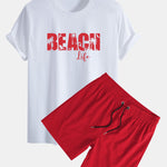 Regular Fit Beach Life Print Cotton T-Shirt & Drawstring Swim Shorts