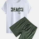Regular Fit Beach Life Print Cotton T-Shirt & Drawstring Swim Shorts
