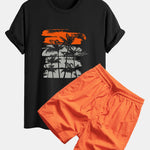 Palm Tree Silhouette Print Cotton T-Shirt & Swim Shorts