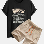 Palm Tree Silhouette Print Cotton T-Shirt & Swim Shorts