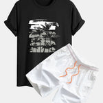 Palm Tree Silhouette Print Cotton T-Shirt & Swim Shorts