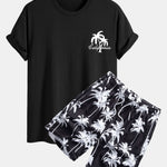 Regular Fit California Palm Tree Print Cotton T-Shirt & Palm Tree Print Swim Shorts