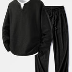 Relax Fit Long Sleeve 2 In 1 Waffle T-Shirt & Straight Leg Corduroy Pants