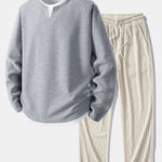 Relax Fit Long Sleeve 2 In 1 Waffle T-Shirt & Straight Leg Corduroy Pants