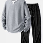 Relax Fit Long Sleeve 2 In 1 Waffle T-Shirt & Straight Leg Corduroy Pants