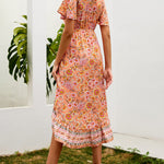 Zeagoo Women's Bohemian Floral Tie Front V Neck Midi Dresses