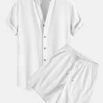 Crinkled Textured V Neck Shirt & Crinkled Textured Drawstring Shorts