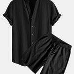 Crinkled Textured V Neck Shirt & Crinkled Textured Drawstring Shorts