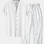 Crinkled Textured V Neck Shirt & Crinkle Textured Straight Leg Pants