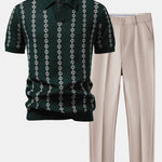 Geometric Knit V Neck Polo Shirt & Slim Fit Tapered Trousers