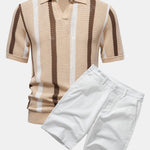 Stripe Knit V Neck Polo Shirt & Cotton Chino Shorts