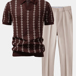 Geometric Knit V Neck Polo Shirt & Slim Fit Tapered Trousers