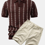Geometric Knit V Neck Polo Shirt & Cotton Chino Shorts