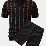 Geometric Knit V Neck Polo Shirt & Cotton Chino Shorts