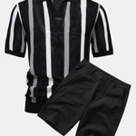 Stripe Knit V Neck Polo Shirt & Cotton Chino Shorts