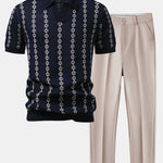 Geometric Knit V Neck Polo Shirt & Slim Fit Tapered Trousers