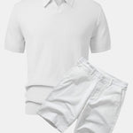 Wave Jacquard Knit V Neck Polo Shirt & Cotton Chino Shorts
