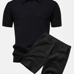 Pineapple Texture Knit V Neck Polo & Cotton Chino Shorts