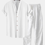 Crinkled Textured V Neck Shirt & Straight Leg Linen Pants