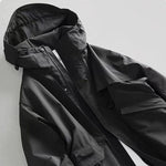 Black Retro Mid-length Hooded Casual Windbreaker Jacket