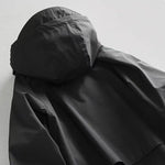 Black Retro Mid-length Hooded Casual Windbreaker Jacket