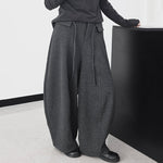 Striped Gray Loose High-waisted Thick Fleece Lining Pants