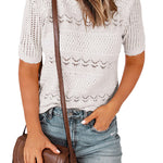Zeagoo Women Short Sleeve Knit Openwork Pullover