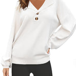 Zeagoo Women V Neck Sweater Lantern Sleeve Drop Shoulder Oversized Henley Knit Pullover Tops S-XXL
