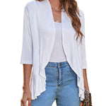 Zeagoo Women's 3/4 Sleeve Draped Ruffles Cardigan