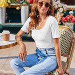 Zeagoo Short Sleeve Square Neck Slim Fitted Tops