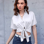 Zeagoo Women Satin Shirt V-Neck Short Sleeve Button Down Shirt Casual Loose Office Silk Tops  (Us Only)