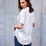Zeagoo Women Satin Shirt V-Neck Short Sleeve Button Down Shirt Casual Loose Office Silk Tops  (Us Only)