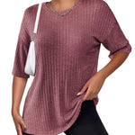Zeagoo Ribbed Knit Short Sleeve Casual Tunic Tops