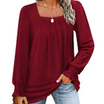 Zeagoo Long Sleeve Shirts Square Neck Pleated Tunic Tops