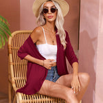 Zeagoo Women's 3/4 Sleeve Draped Ruffles Cardigan