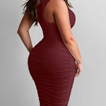 Zeagoo Sexy Ruched Bodycon Dress for Women, Midi Stretchy Sleeveless Tank Top Casual Party Club Dresses S-3XL (Us Only)