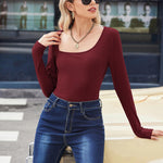 Zeagoo Women's Bodysuit 2023 One Piece Asymmetrical Neck Long Sleeve Ribbed Slim Thong Body Suit Tops for Women