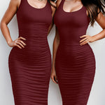 Zeagoo Sexy Ruched Bodycon Dress for Women, Midi Stretchy Sleeveless Tank Top Casual Party Club Dresses S-3XL (Us Only)
