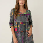 Manuela - Vestido Denim con Patchwork Étnico