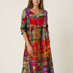 Manuela - Vestido Denim con Patchwork Étnico