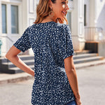 Zeagoo Puff Short Sleeve Boho V Neck Floral Blouse