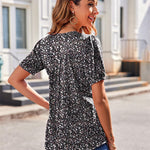 Zeagoo Puff Short Sleeve Boho V Neck Floral Blouse