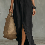Soline™ | Oversized Black Maxi Dress with Buttons