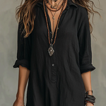 Soline™ | Oversized Black Maxi Dress with Buttons