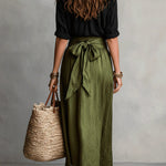 Vera™ | Two-Piece Set: Black Top and Olive Green Midi Skirt