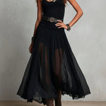 Black Sleeveless Tank Top With Tulle Skirt Maxi Dress (with belt)