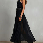 Black Sleeveless Tank Top With Tulle Skirt Maxi Dress (with belt)