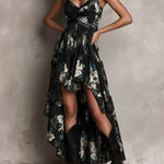 Black Bohemian Floral Print Irregular Strapless Maxi Dress